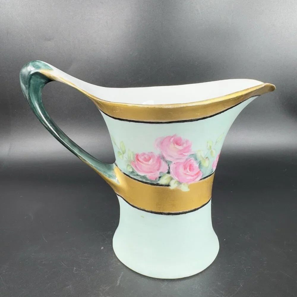 HR Cacilie Bavaria Germany Pitcher Jug Gold Trim Floral Pattern Favorite Marked‎